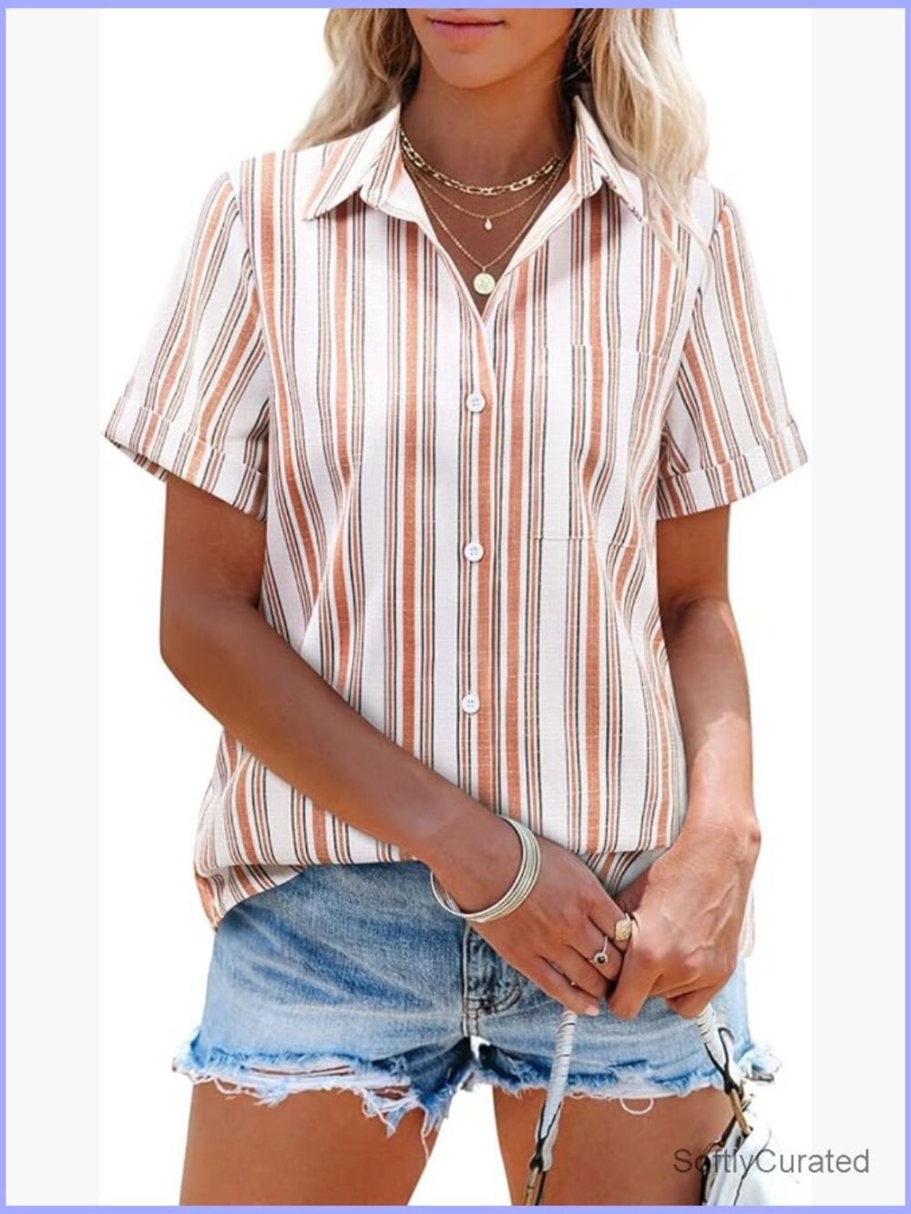 Women's Linen Short Sleeve Button Down Shirt Casual Summer Top
